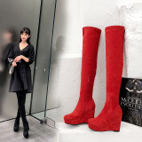 wedges over the knee boots red platform fashion women's shoes high heels Stretch boots
