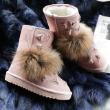 drop shipping Arden Furtado winter fashion warm snow boots fox fur flat boots round toe ankle boots woman shoes ladies big size shoes