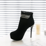 fashion boots platform high heels 12cm stilettos platform round toe large size 42 women's shoes fretwork shoes