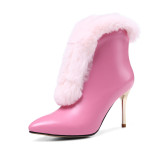 Arden Furtado autumn winter sexy stilettos party shoes ladies slip on pointed toe ankle boots fur snow boots