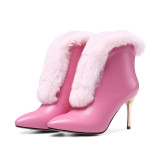 Arden Furtado autumn winter sexy stilettos party shoes ladies slip on pointed toe ankle boots fur snow boots