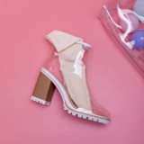 chunky heels women's boots ankle boots clear pvc fashion summer booties zipper sandals Send socks as gifts