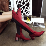 Fashion women's shoes in winter 2019 over the knee boots fashion shoes women burgundy fashion women's booties chunky heels 6cm small size 32 33