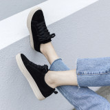 lace up casual shoes sneakers flat loafers women's shoes ladies genuine suede fashion girls shoes