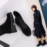 Fashion women's shoes in winter 2019 cross lacing round toe female boots matin boots black comfortable consice suede