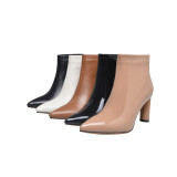 Fashion women's shoes in winter 2019 women's boots zipper elegant pointed toe short boots brown comfortable  consice black leather