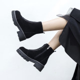 Fashion women's shoes in winter 2019 cross lacing round toe female boots matin boots black comfortable consice suede