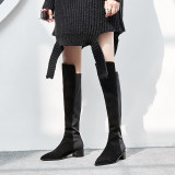 Fashion women's shoes in winter 2019 chunky heels women's boots knee high boots pointed  genuine leather Minimum size 33 maximum size 43