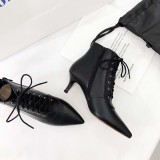 Fashion women's shoes in winter 2019 cross tied lace up stilettos  heels white leather consice short boots pointed toe elegant women's boots sexy