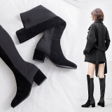 Winter women's shoes 2019 Arden Furtado knee high boots chunky heels pointed toe elegant suede consice big size
