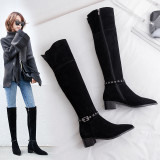 women's boots over the knee high boots knee high boots chunky heels genuine suede fashion big size shoes ladies buckle booties