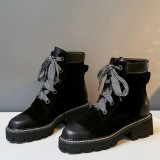 Belted Martin boots for women European and American retro simplicity The largest size 40