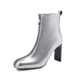 Fashion women's shoes in winter 2019 zipper chunky heels elegant ladies boots short boots party shoes silver consice sequins