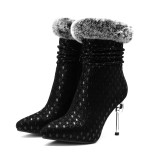 Fashion women's shoes in winter 2019 stilettos heels pointed toe elegant short boots party shoes add wool upset black consice