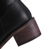 Long style chunky short heel boots for women chunky heels fashion booties knee high boots women's shoes ladies genuine leather brown color