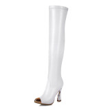 Web celebrity pointed metal Ttoe high heels white over the knee boots Europe hot style long barrel and knee women's shoes