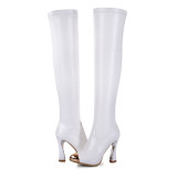 Web celebrity pointed metal Ttoe high heels white over the knee boots Europe hot style long barrel and knee women's shoes