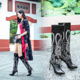 Autumn winter fashion knee high boots Ethnic embroidery stilettos large size women's shoes sexy high heels