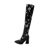 European and American Ethnic style autumn winter embroidery hot style fashion thick heel ladies boots big size over the knee booties