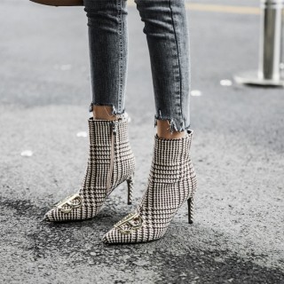 women's boots knee high stilettos heels fashion Minimum size 33 maximum size 43 gingham sexy ladies ankle boots