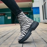horsehair fashion lace up wedges matin boots striped flat round toe casual shoes for women ladies ankle boots