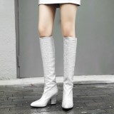 chunky heels fashion women's boots large size crystal rhinestone shiny pleated knee high boots small size 33