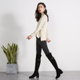 The genuine product guarantees the black leather metal button decoration to increase the long style and knee boots