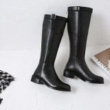 European and American fashion round head metal buckle inner lift and knee boots