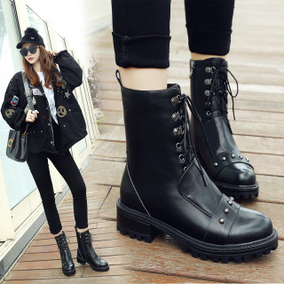 European and American style hot style lace round head female Martin boots