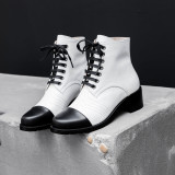 European and American fashion ladies casual Korean version of the color brand shoes cross tied black and white color Martin boots
