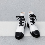 European and American fashion ladies casual Korean version of the color brand shoes cross tied black and white color Martin boots