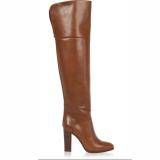 chunky heels brown knee high boots fashion shoes ladies booties high heels women's shoes large size 48