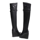 European and American fashion brand leather metal decoration is 9.5cm and knee girl boots