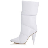 white boots sexy stilettos down boots high heels women's shoes snow booties cone heels fashion ankle boots ladies pointy shoes Bottes large size