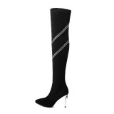 The popular black high-heeled shoes with pointed stilettos and  over the knee boots women's shoes are larger in size 41