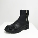 Europe and the United States brand name with a black round head zipper women's short boots