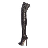 High heels with a pointed stilettos 12cm painted boot are huge in size 45 over the knee thigh high ladies fashion boots