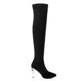 The popular black high-heeled shoes with pointed stilettos and  over the knee boots women's shoes are larger in size 41
