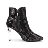 Comfortable and breathable lady style elegant pointed stiletto embroidered girl ankle boots