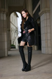 European and American fashion brand leather metal decoration is 9.5cm and knee girl boots