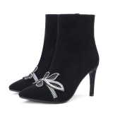 Comfortable and air - permeable lady style bow embellished thin heel women's short boots