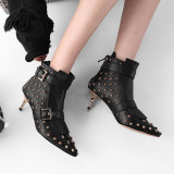 Japan and Korea fashion British rivet metal pointed thin women's short boots