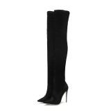 European & American hot style simple pointy stiletto 12cm and knee boots size 45