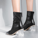 European and American brand leather is pointed the transparent thick heel female short boots