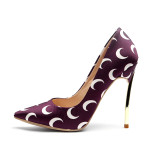 Fashion one-shoe moon-pattern stitching stilettos with 12cm high heels for women