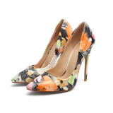 European and American high heels pointed multicoloured stiletto with 12cm shallow one-piece party shoes flowers pumps stilettos