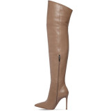 high heel 12cm female over the knee thigh boots side zipper brown sexy stilettos pointed toe women's shoes ladies