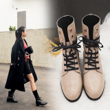 Japanese and Korean version of the school style solid color women shoes round head with retractable buckle women short boots style hot style Martin shoes size 43