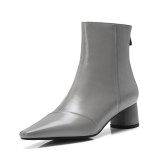 British simple pure color leather shoes female vogue is pointed thick with female boot big size 39