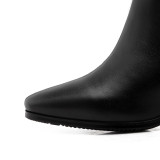European station black women's shoes round head thick heel and knee show thin women's boots size 39